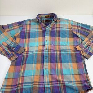Boston Traders Plaid Flannel Button Up Shirt Long Sleeve Mens Size L